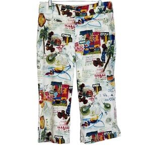 Chico's Crop Capri Pants Womens Size 2 Large Abstract Print Wide Leg Stretch